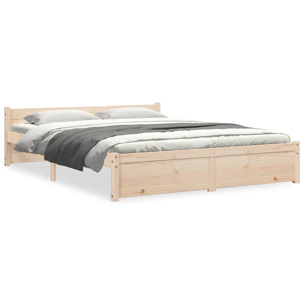 Solid Wood King Size Bed Frame 150x200 cm - No Mattress Included