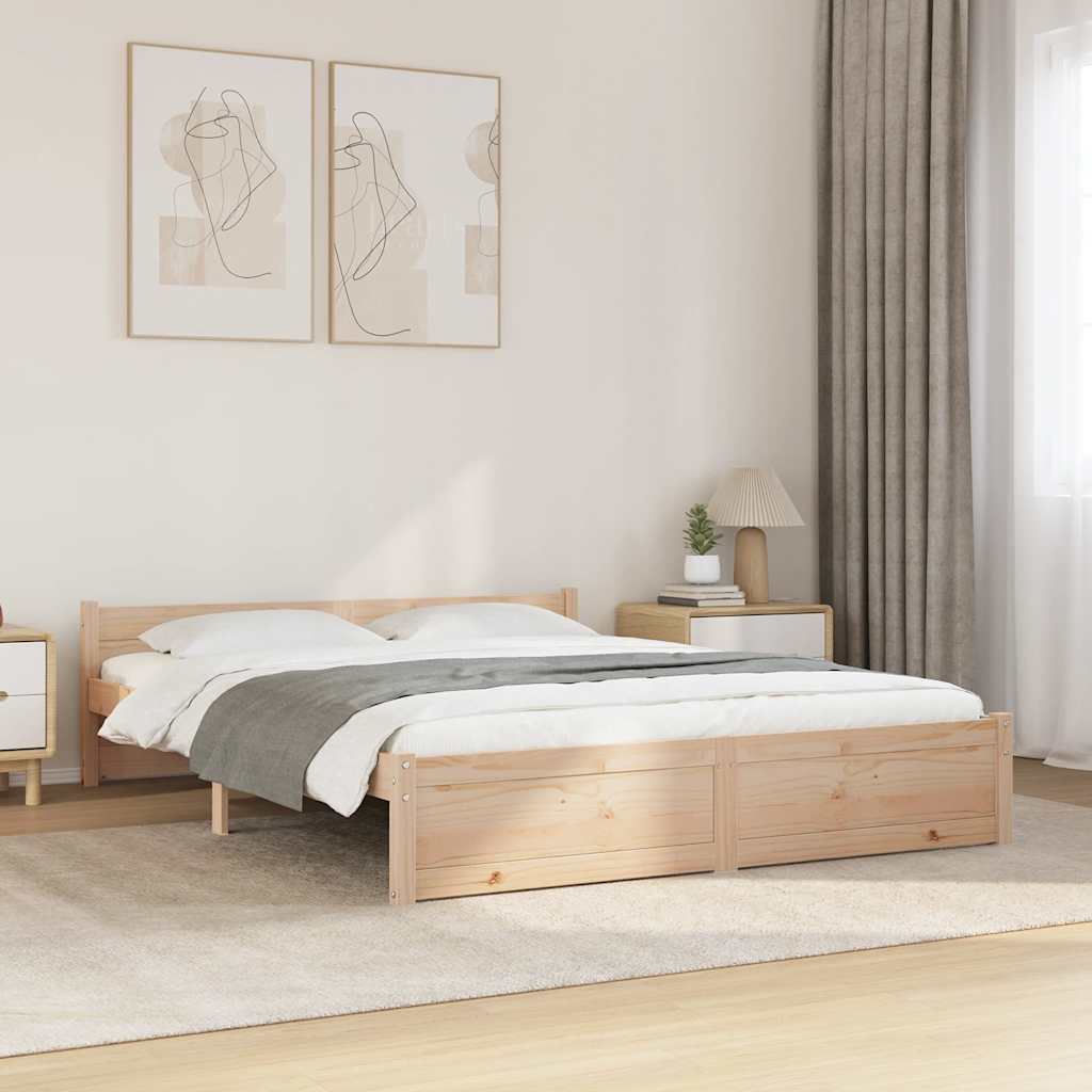 Solid Wood King Size Bed Frame 150x200 cm - No Mattress Included