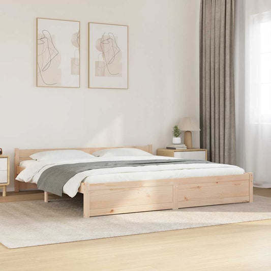 Solid Wood Bed Frame, 200x200 cm - Natural Finish, No Mattress