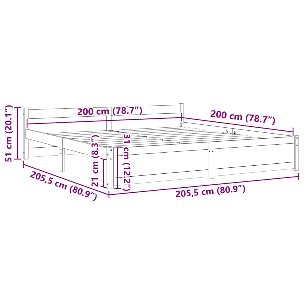 Bed Frame without Mattress White Solid Wood 200x200 cm