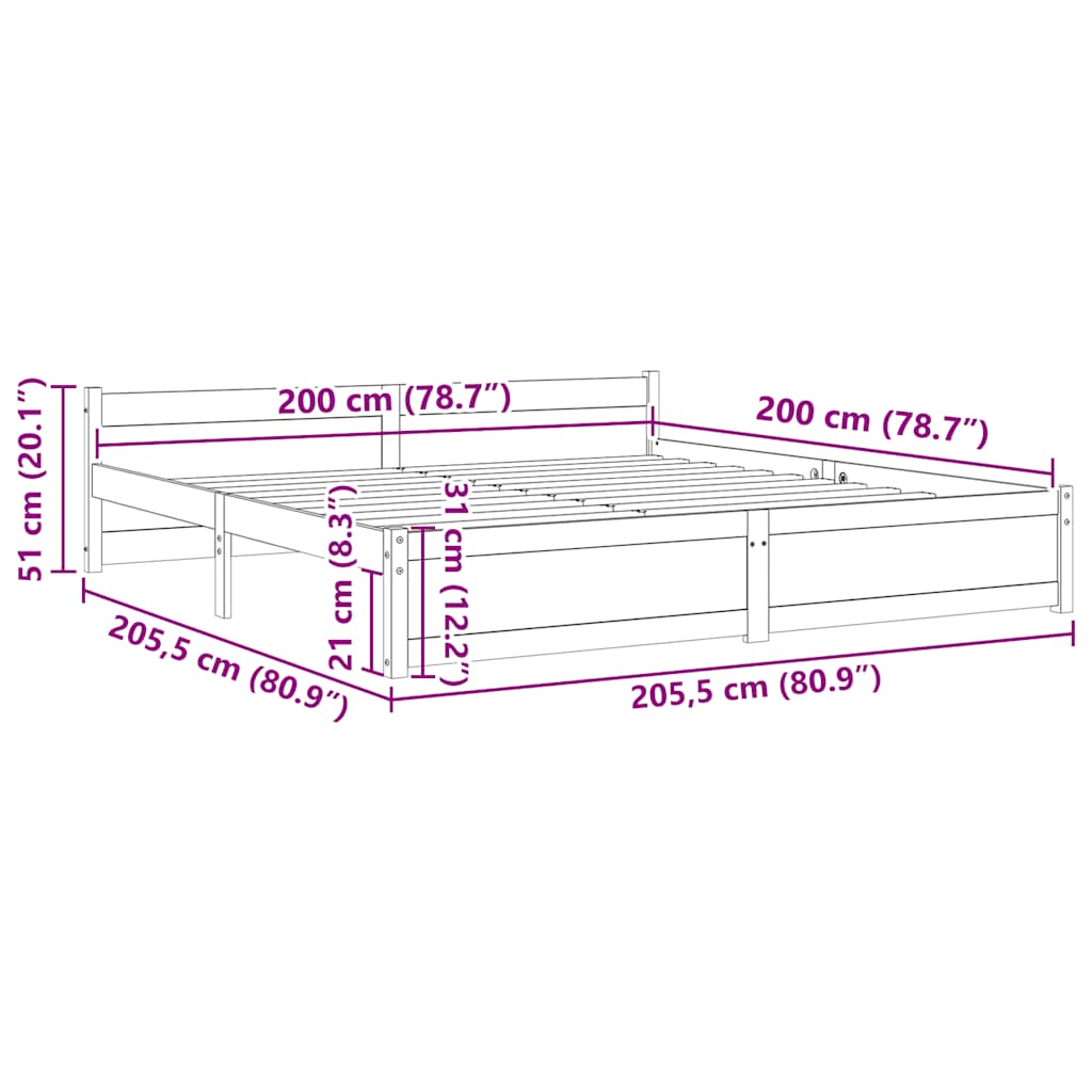 Bed Frame without Mattress Honey Brown Solid Wood 200x200 cm