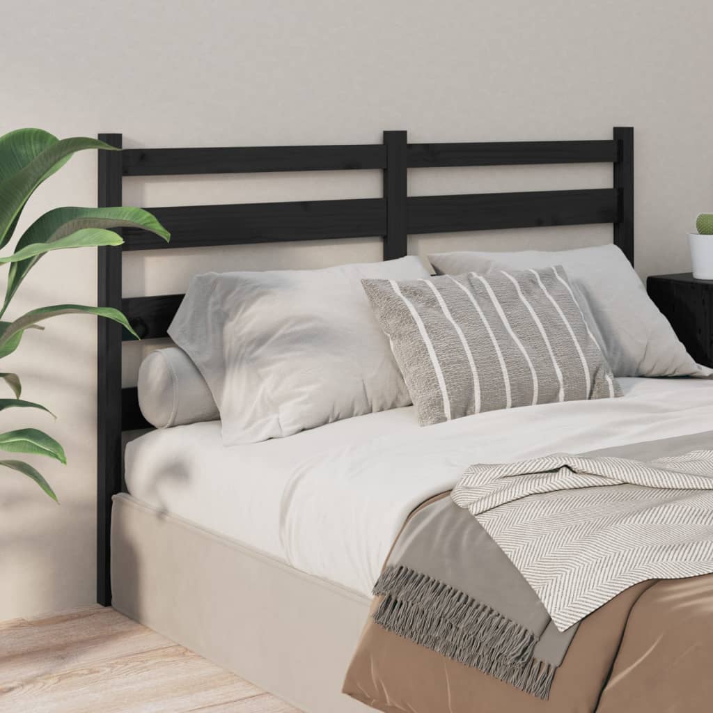 Solid Wood Pine Bed Headboard - Black 206x4x100 cm