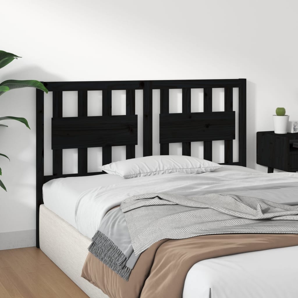 Bed Headboard Black 145.5x4x100 cm Solid Wood Pine