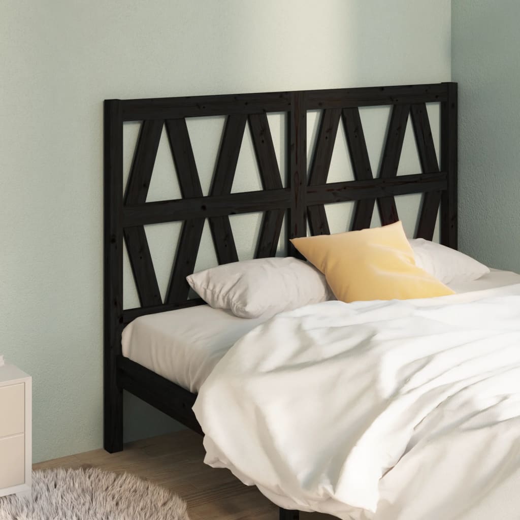 Solid Pine Black Bed Headboard 146x4x100 cm