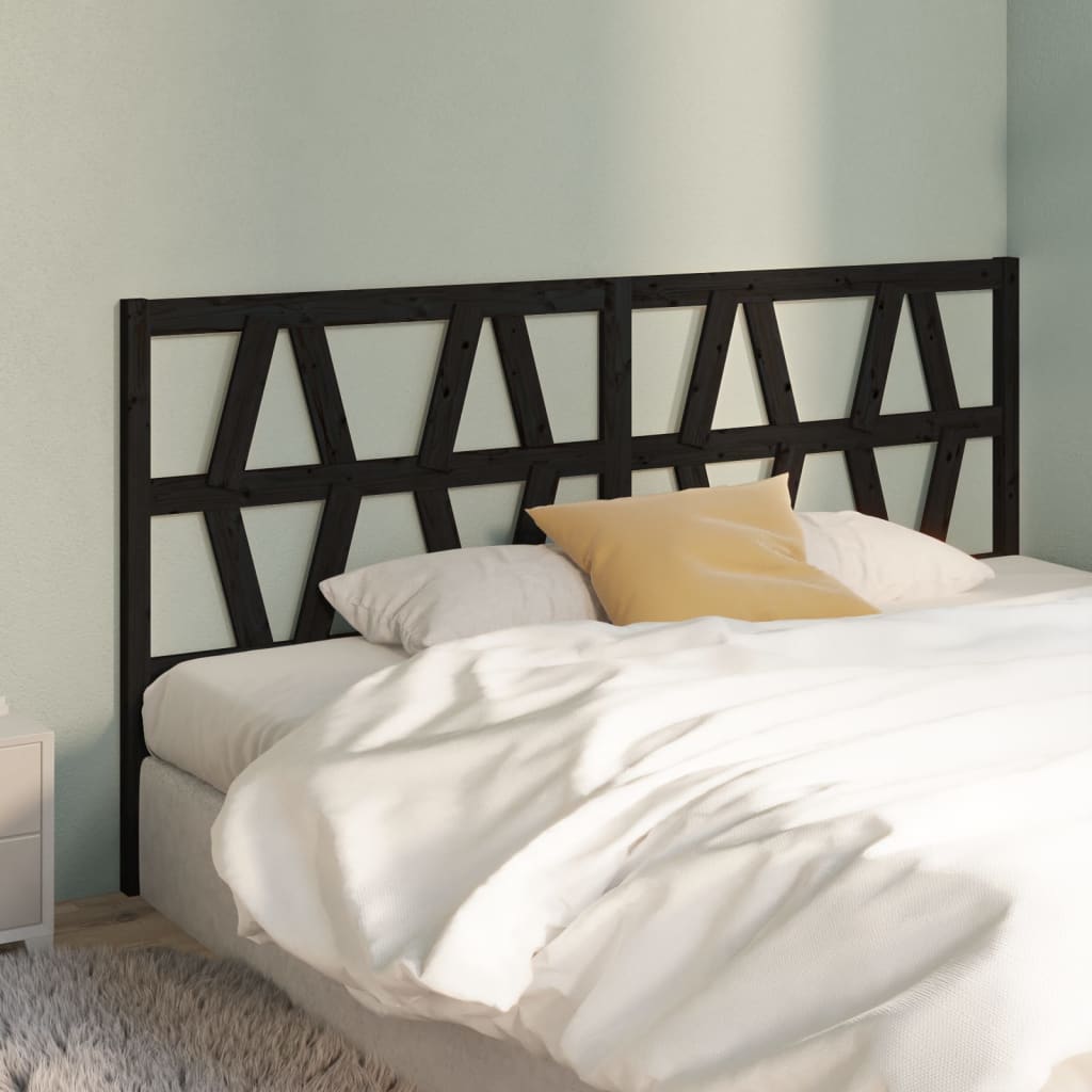 Solid Pine Black Bed Headboard - 206x4x100 cm