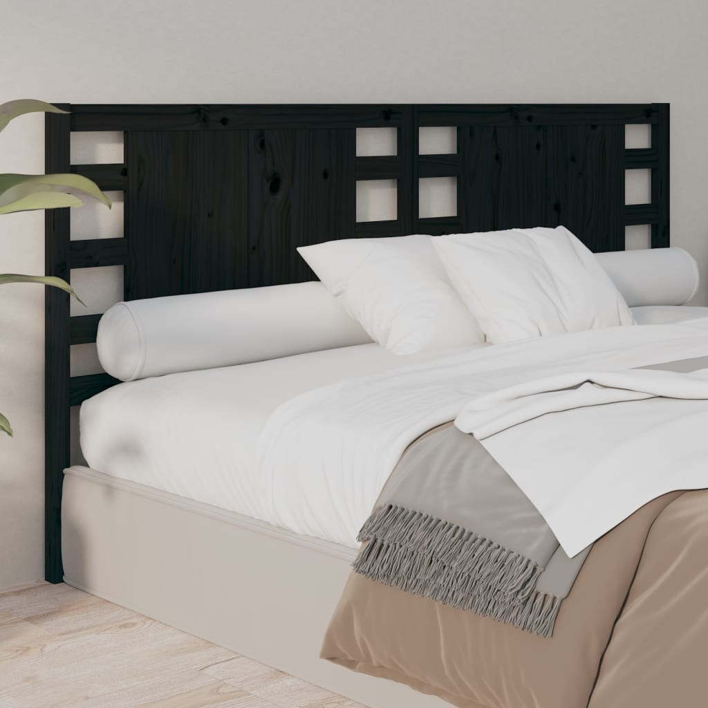 Black Solid Pine Wood Headboard - 146x4x100 cm