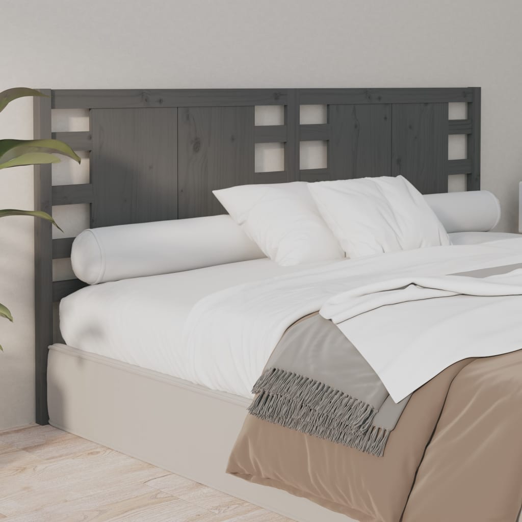 Solid Pine Wood Grey Headboard - 206x4x100 cm