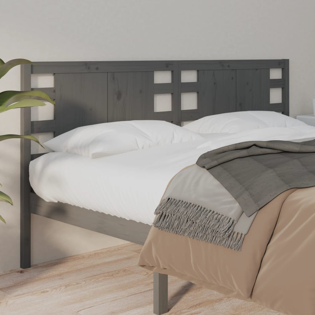 Solid Pine Wood Grey Headboard - 206x4x100 cm
