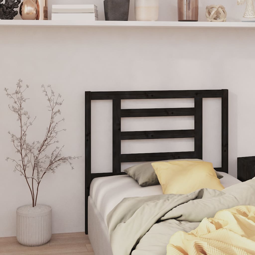 Solid Pine Wood Black Headboard 96x4x100 cm for Stylish Bedroom