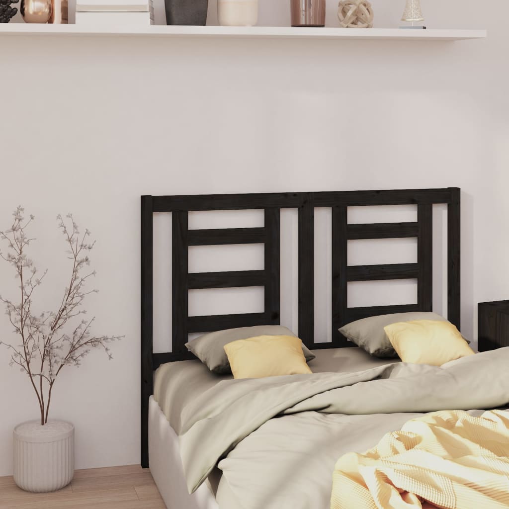 Black Pine Wood Bed Headboard - 126x4x100 cm Solid & Stylish
