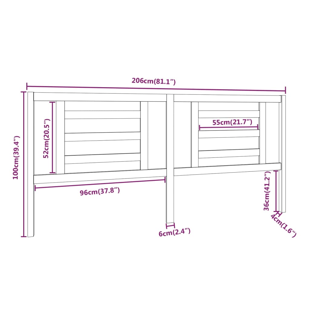 Solid Pine Wood Bed Headboard, 206x4x100 cm, Stylish & Durable