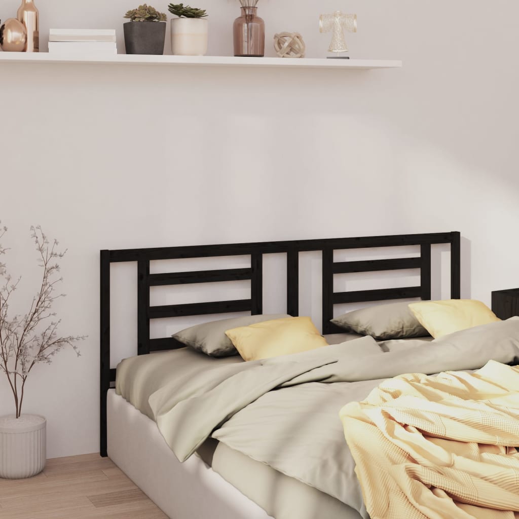 Solid Pine Wood Bed Headboard - Black, 206x4x100 cm