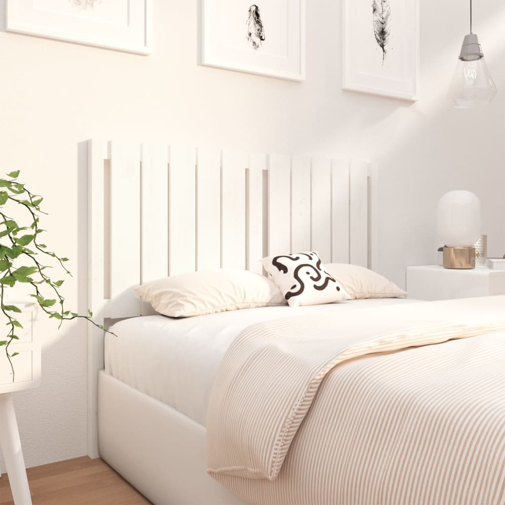 White Solid Pine Wood Bed Headboard - 125.5x4x100 cm