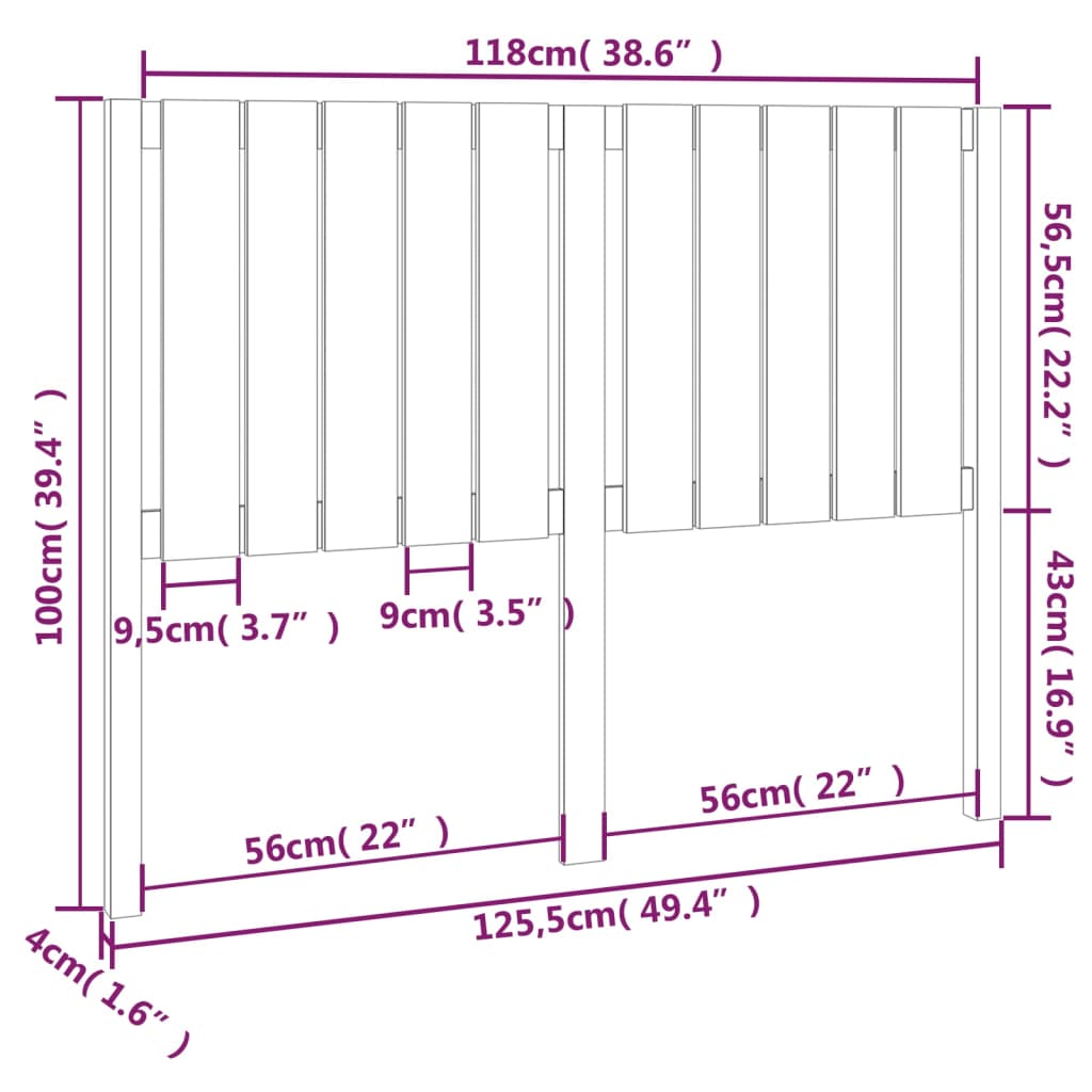 White Solid Pine Wood Bed Headboard - 125.5x4x100 cm