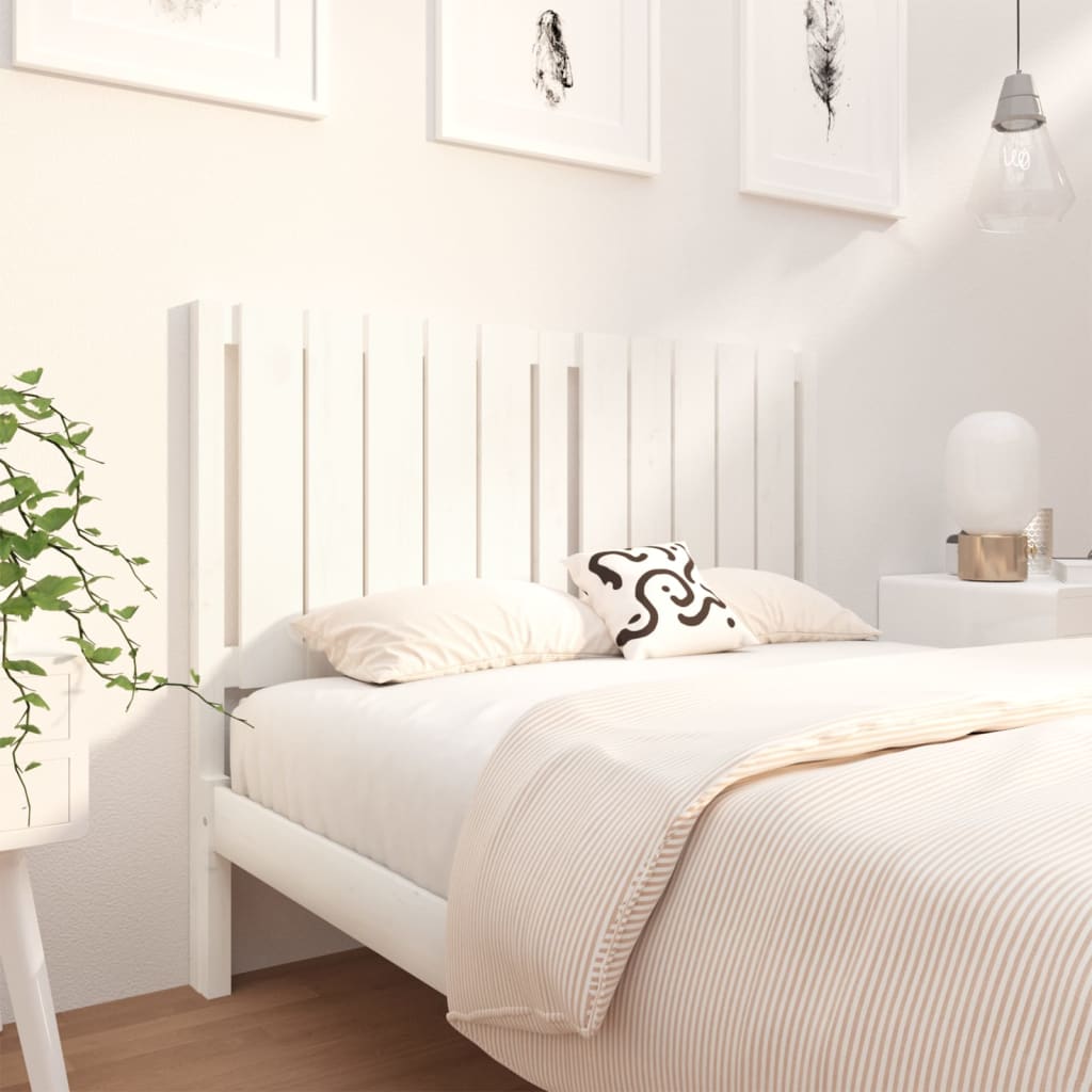 White Solid Pine Wood Bed Headboard - 125.5x4x100 cm