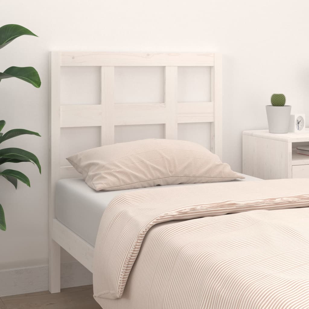 Solid Pine Wood White Headboard - 80.5x4x100 cm