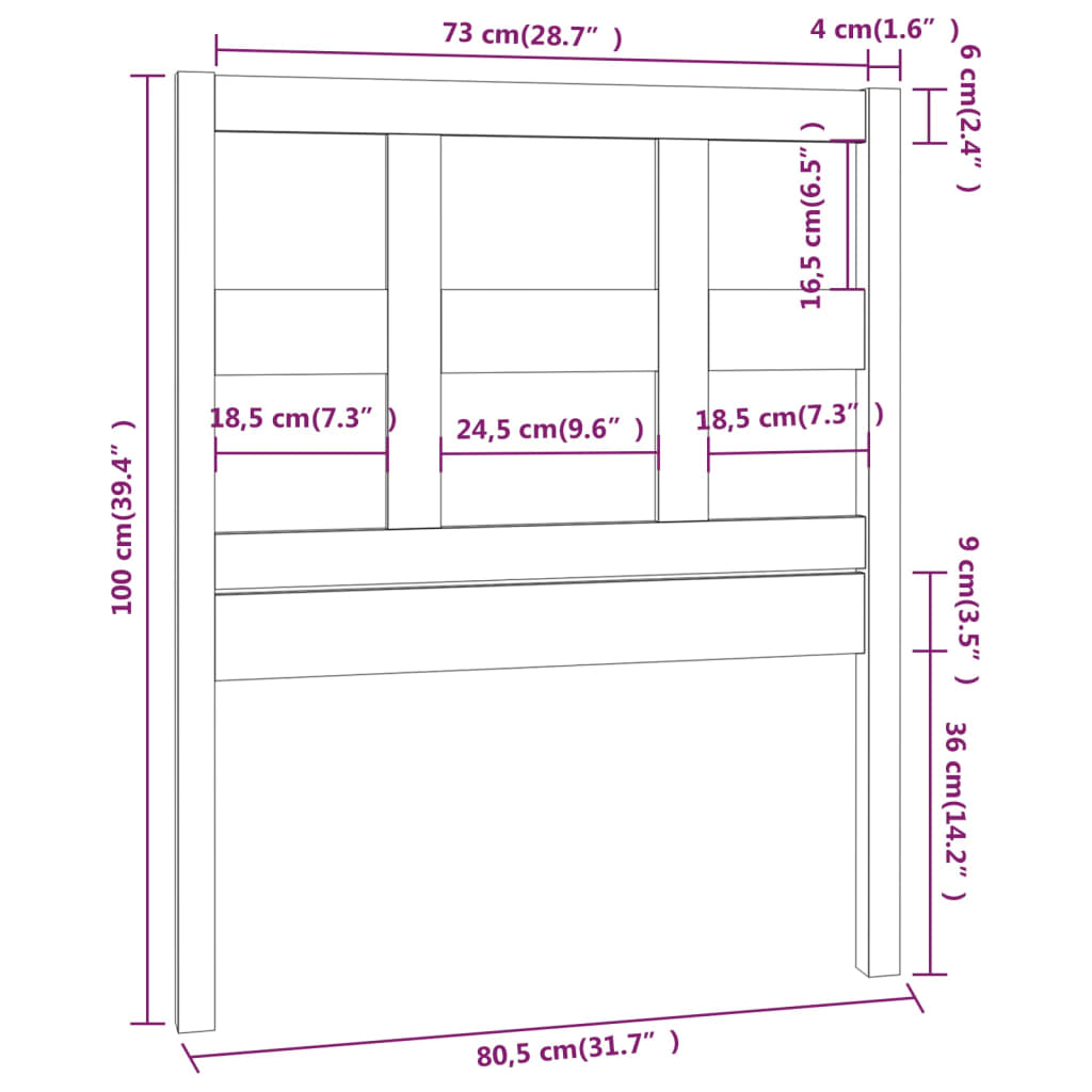 Solid Wood Pine Bed Headboard - Grey 80.5x4x100 cm