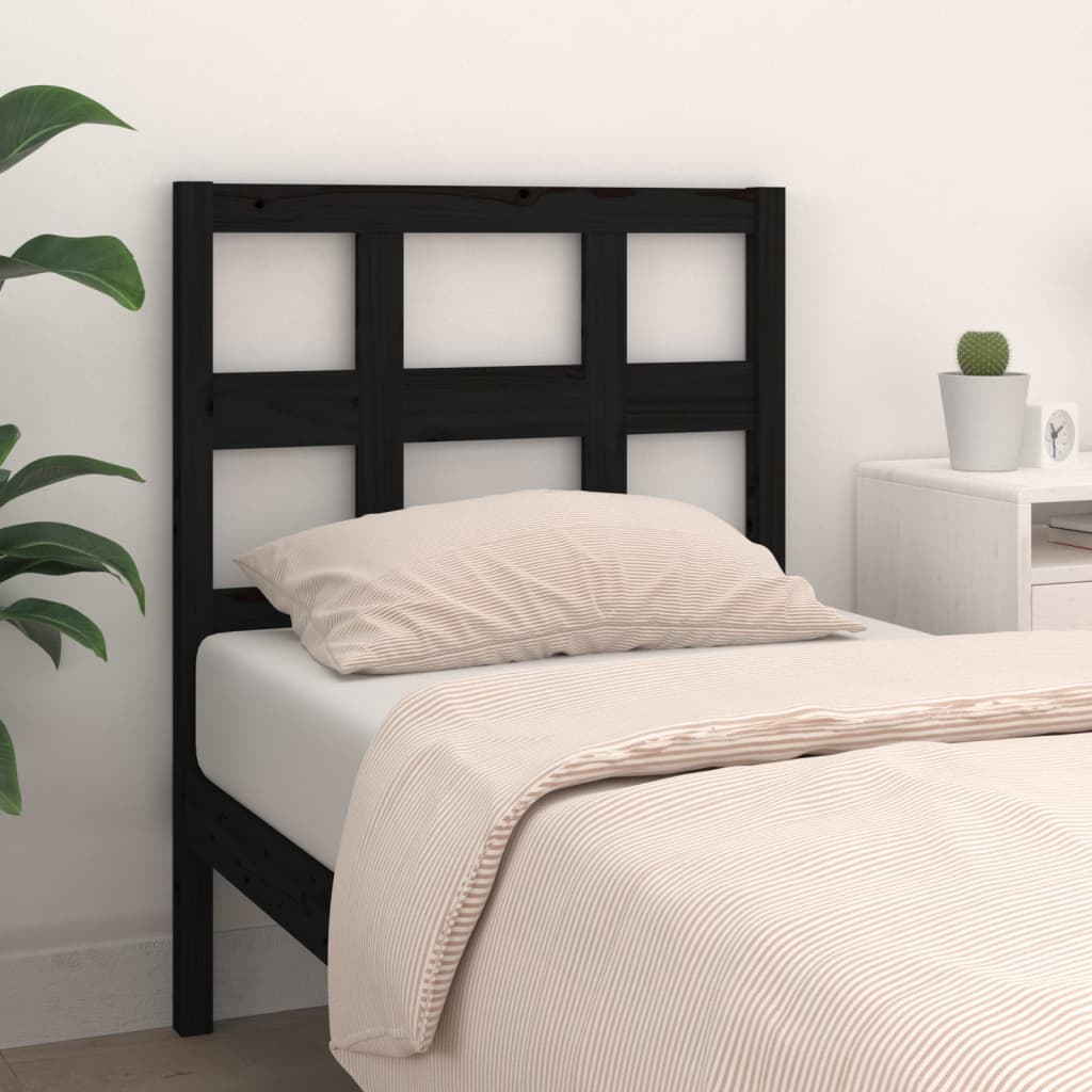 Elegant Black Solid Pine Wood Bed Headboard 80.5x4x100 cm