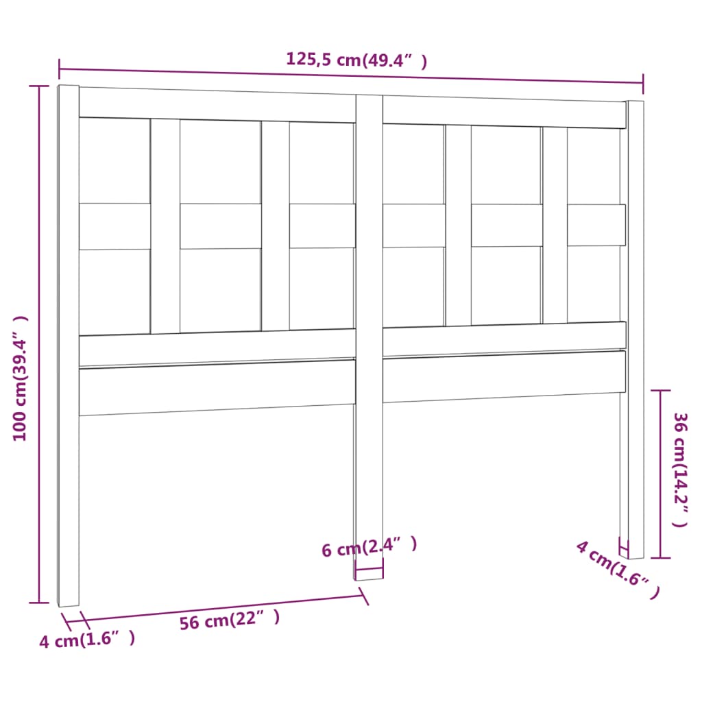Bed Headboard Black 125.5x4x100 cm Solid Wood Pine