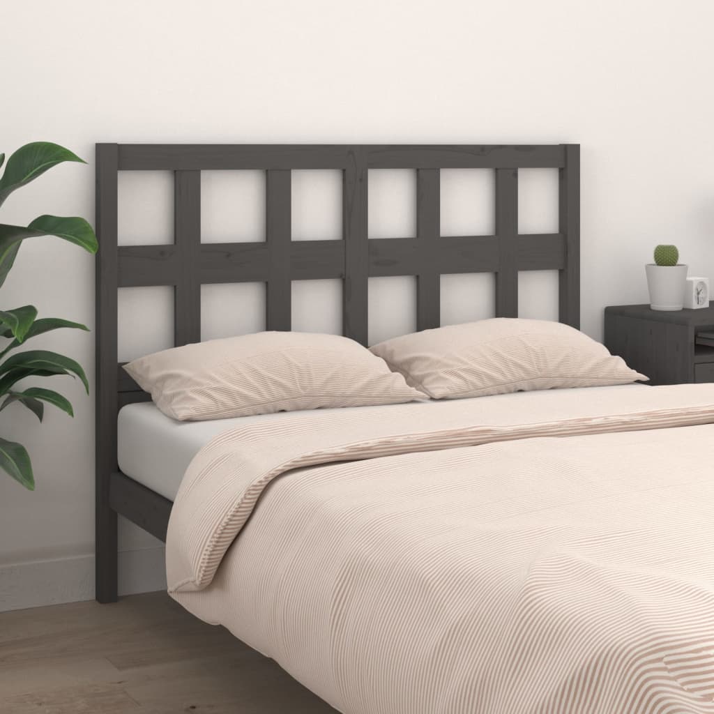 Grey Solid Pine Wood Bed Headboard 185.5x4x100 cm