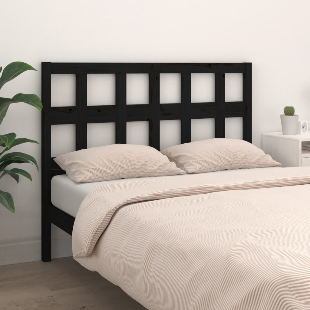 Solid Wood Pine Bed Headboard - Black, 185.5x4x100 cm