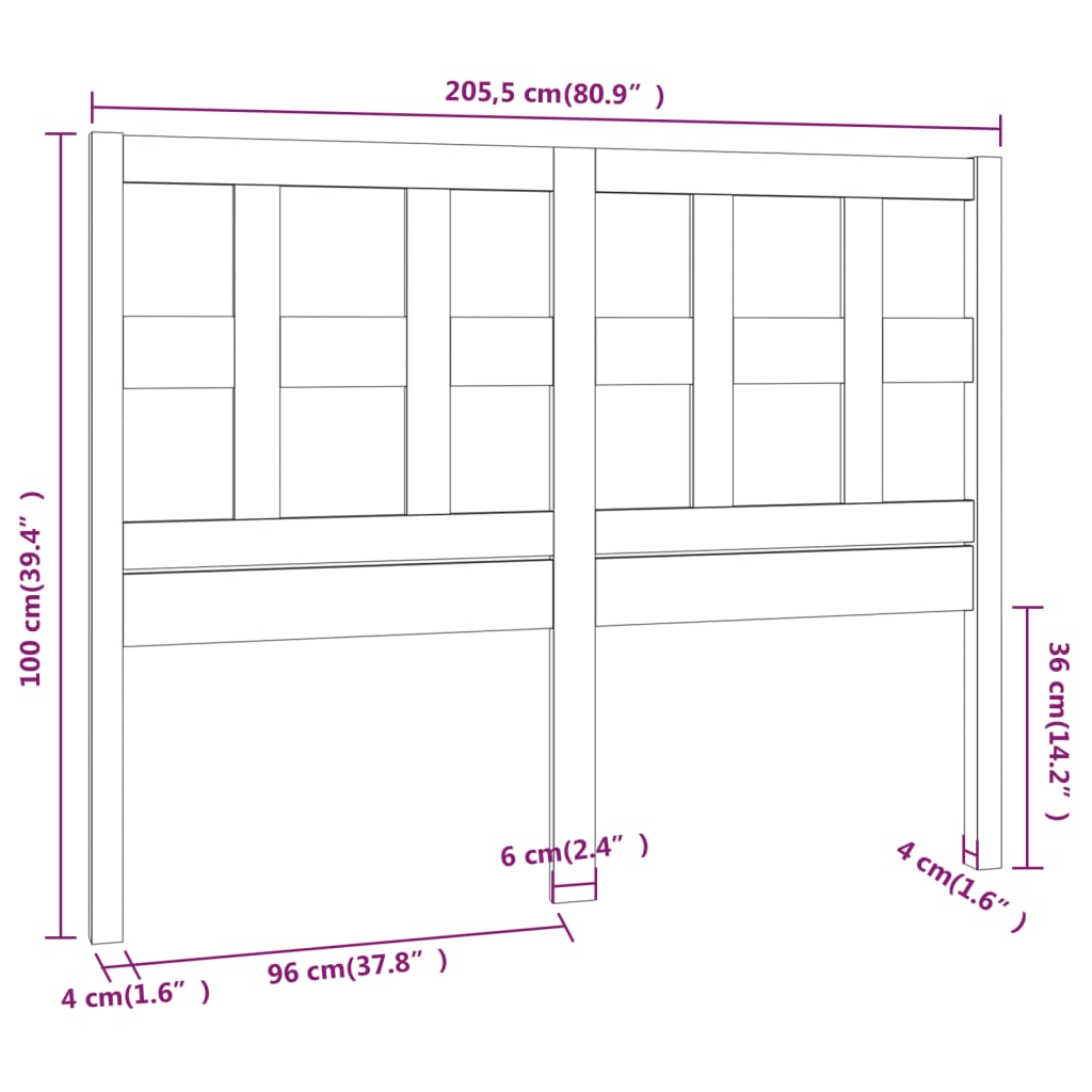 Solid Pine Wood Bed Headboard, White 205.5x4x100 cm