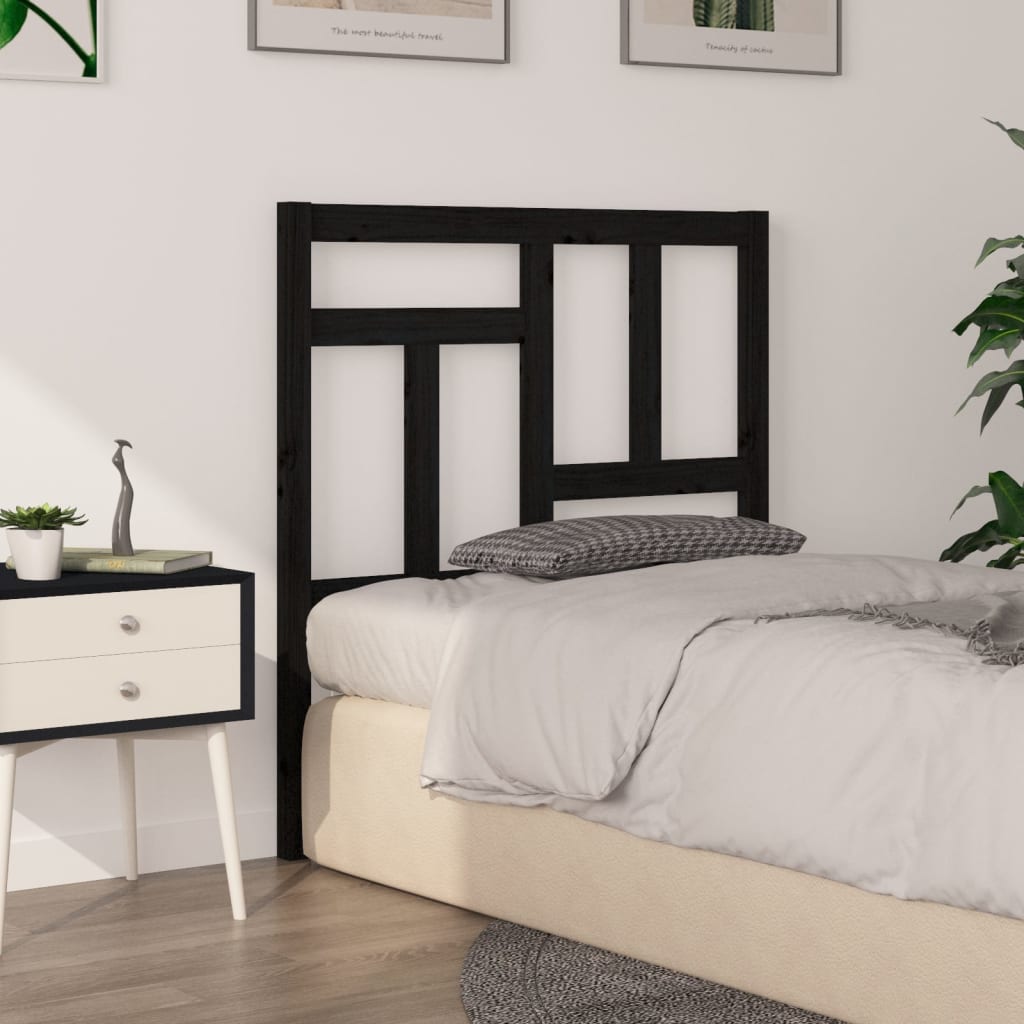 Solid Pine Wood Black Headboard 95.5x4x100 cm - Stylish & Durable