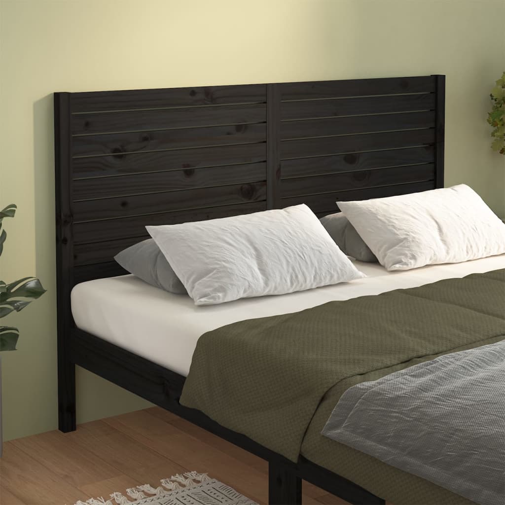 Solid Pine Wood Bed Headboard - Black 166x4x100 cm