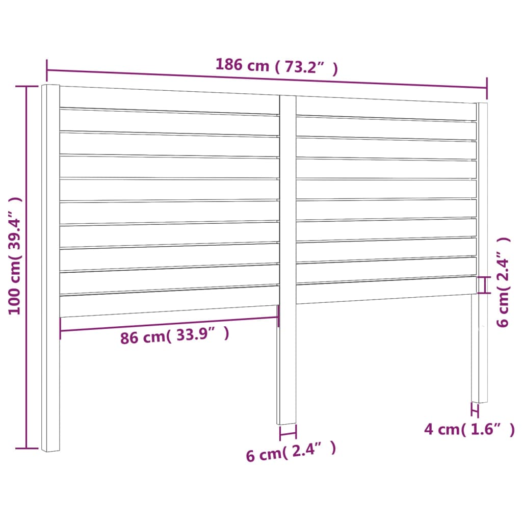 Solid Wood Pine Bed Headboard - Black, 186x4x100 cm