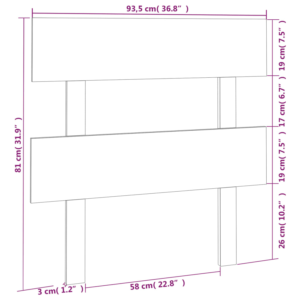 Solid Pine Wood White Bed Headboard - 93.5x3x81 cm