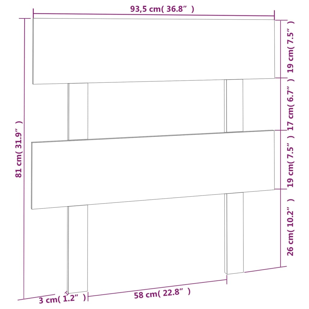 Solid Pine Wood Grey Bed Headboard 93.5x3x81 cm