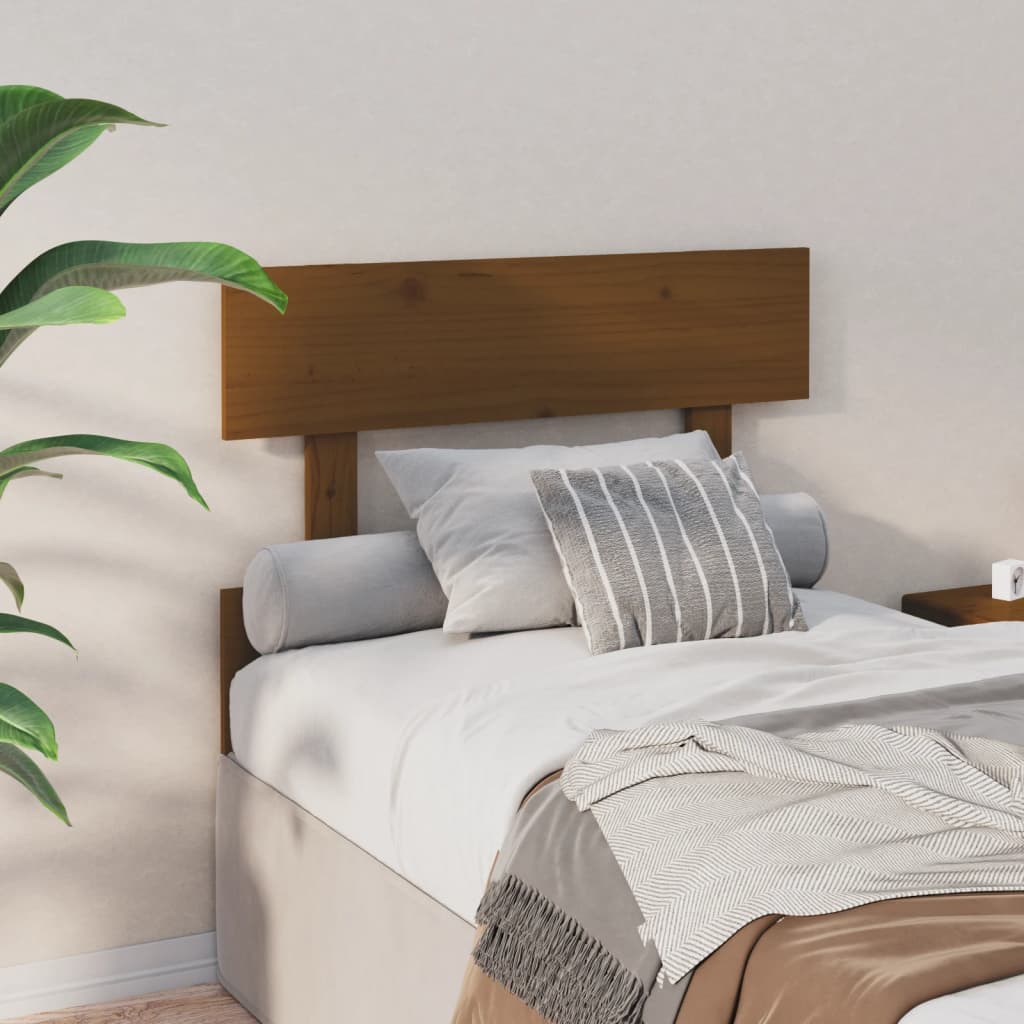 Honey Brown Solid Pine Wood Bed Headboard - 93.5x3x81 cm