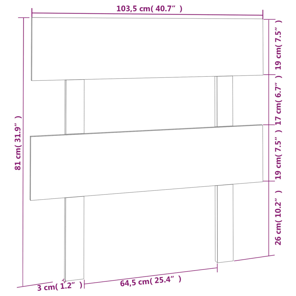 Solid Pine Bed Headboard - Black 103.5x3x81 cm
