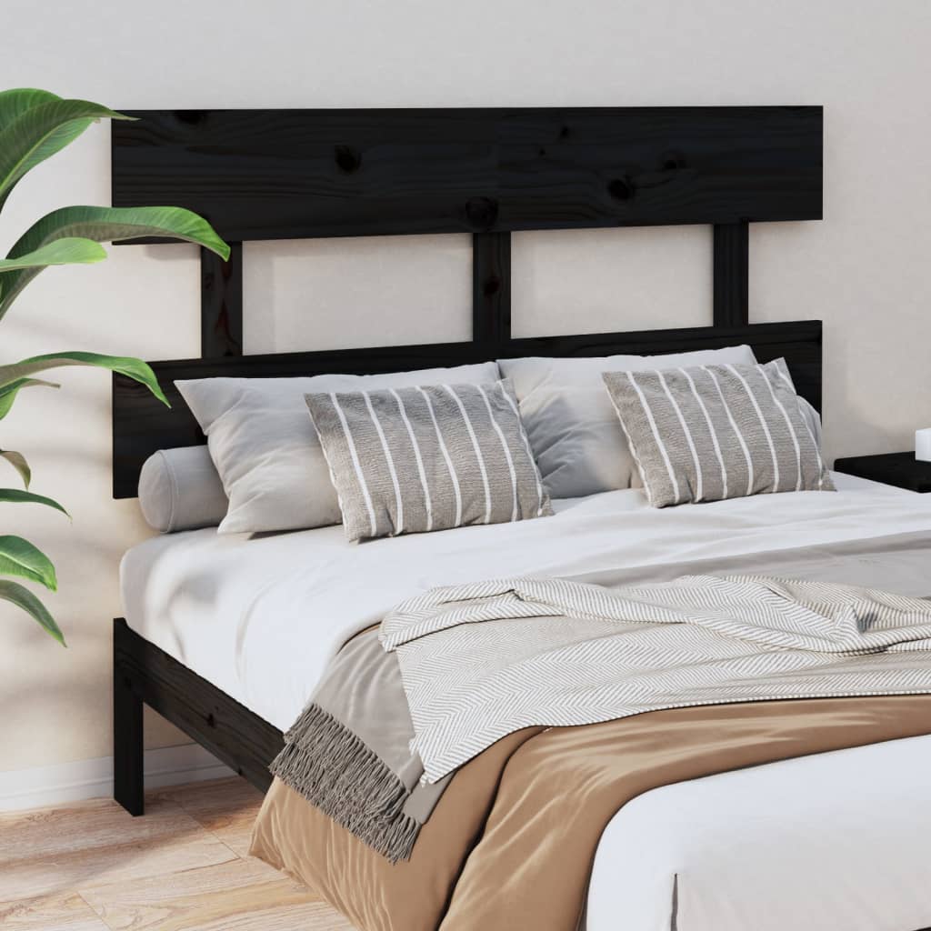 Solid Wood Black Bed Headboard 144x3x81 cm - Pine Finish