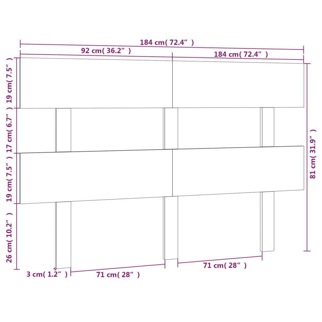 Solid Pine White Bed Headboard, 184x3x81 cm, Elegant Design