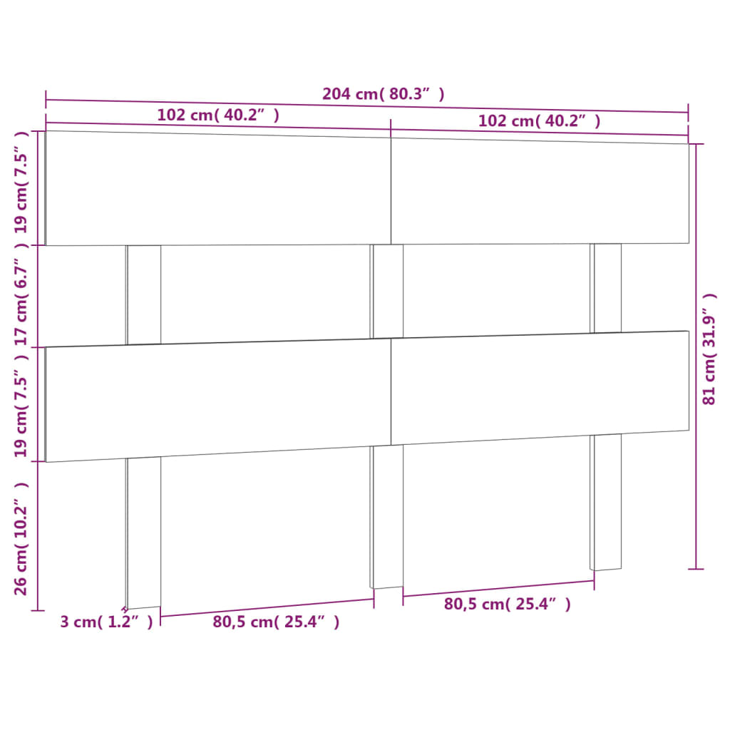 Solid Pine White Bed Headboard 204x3x81 cm