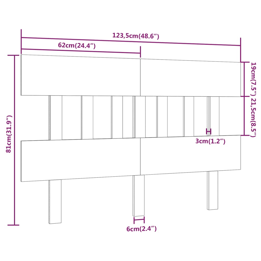 Solid Pine Wood Honey Brown Bed Headboard 123.5x3x81 cm