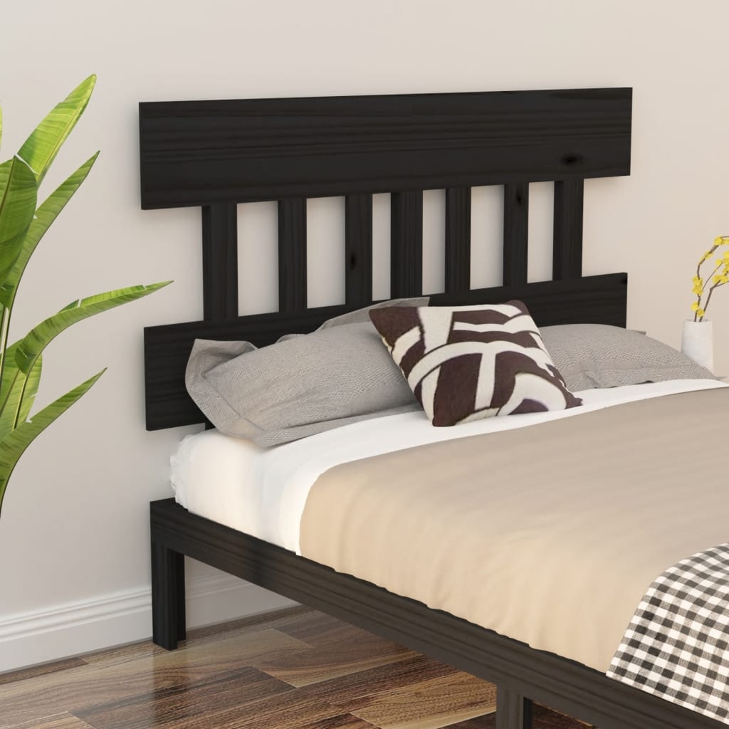 Solid Pine Wood Bed Headboard - Black, 123x3x81 cm