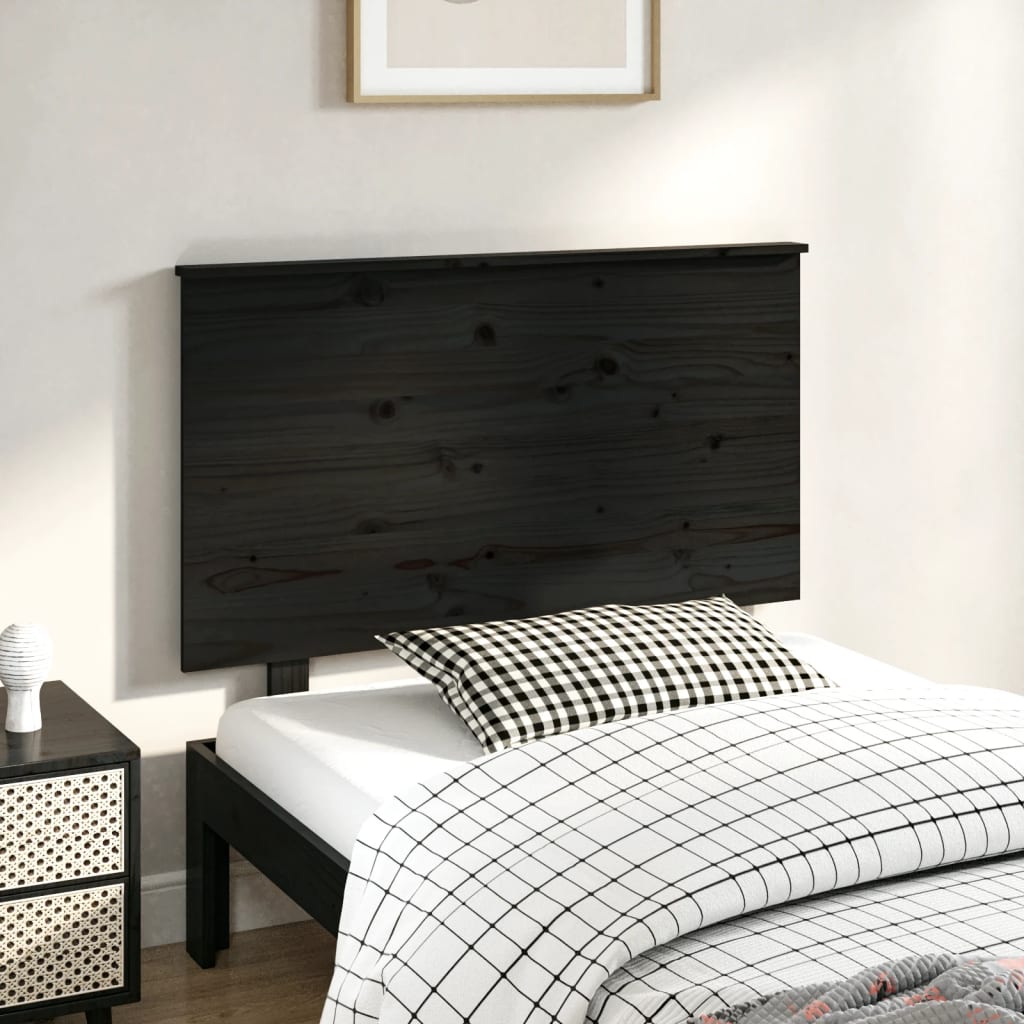 Solid Pine Wood Black Headboard - 94x6x82.5 cm