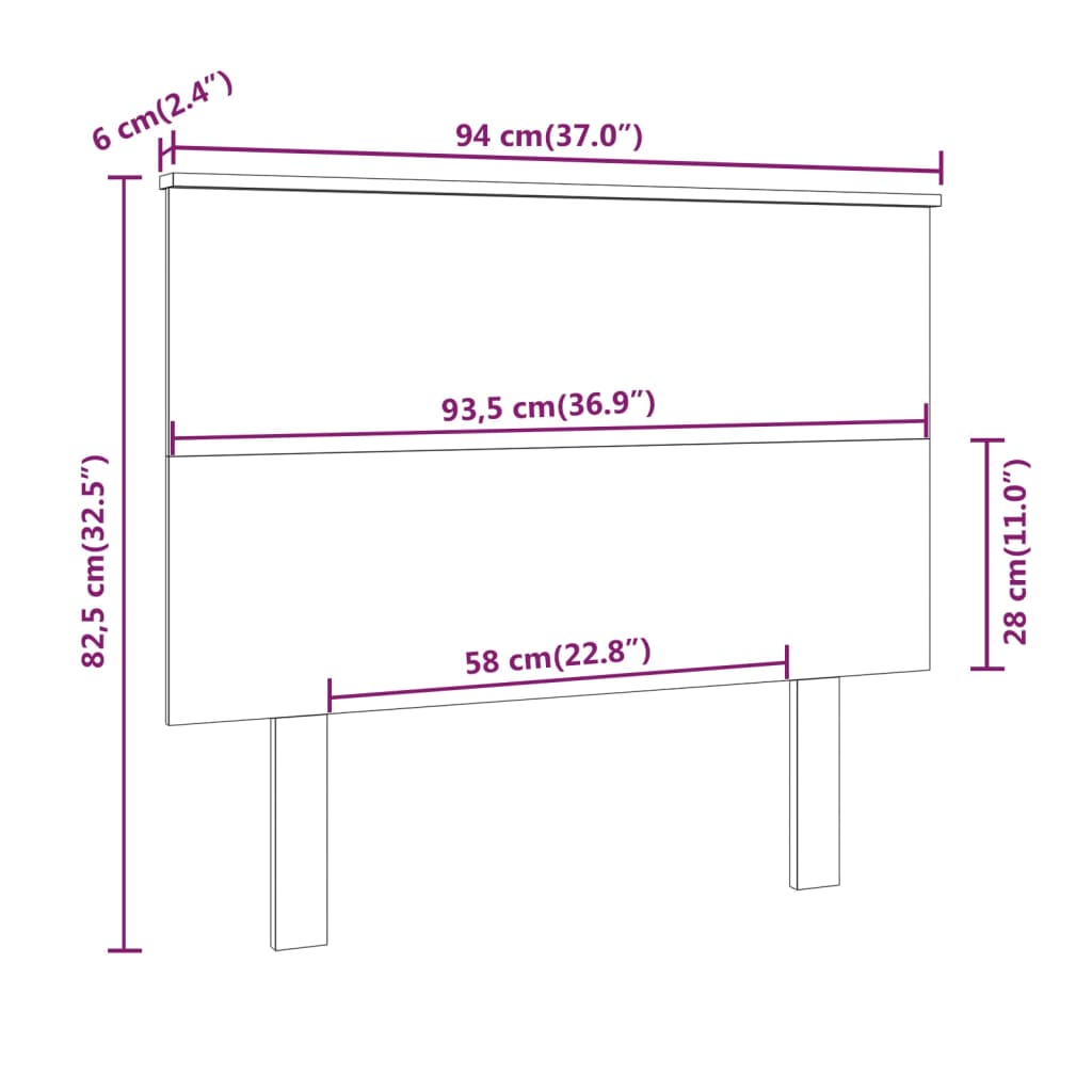 Solid Pine Wood Black Headboard - 94x6x82.5 cm