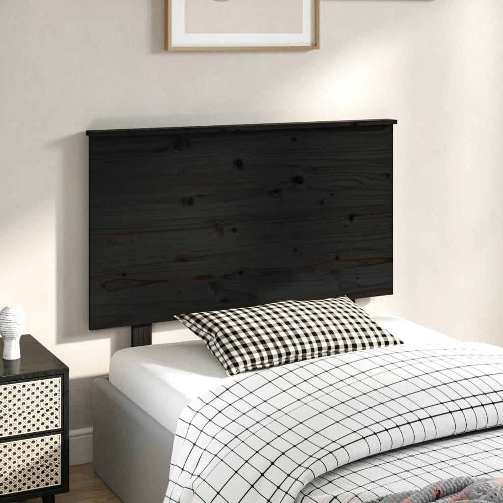 Solid Pine Wood Black Headboard - 94x6x82.5 cm