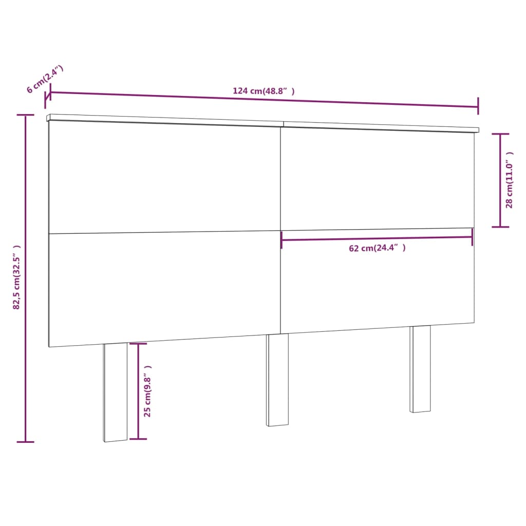 Solid Pine Bed Headboard in Honey Brown - 124x6x82.5 cm