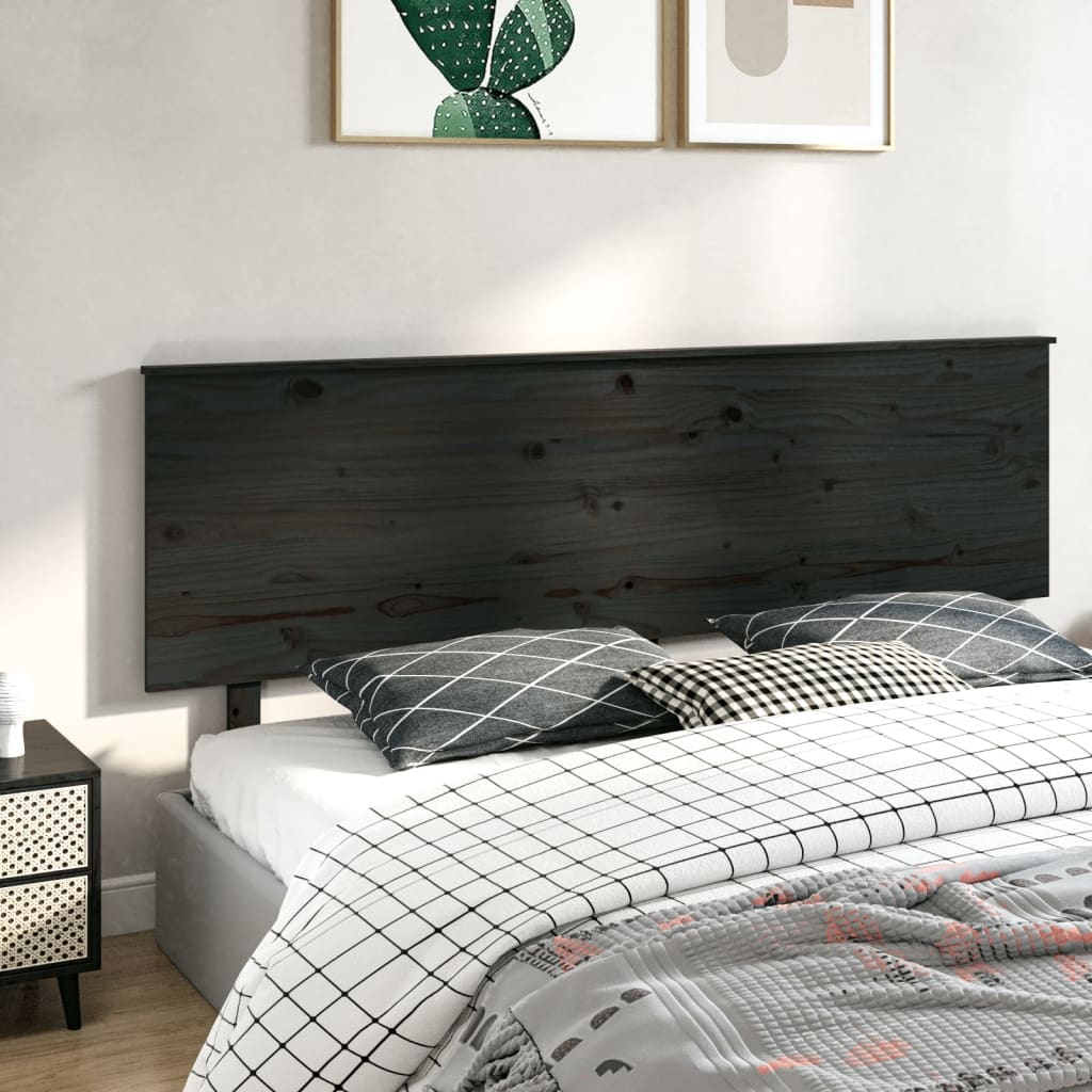 Solid Pine Black Bed Headboard - 204x6x82.5 cm