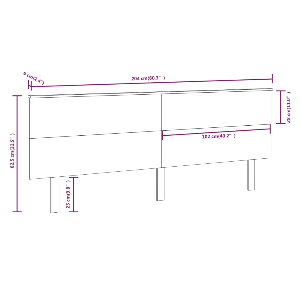 Solid Pine Black Bed Headboard - 204x6x82.5 cm