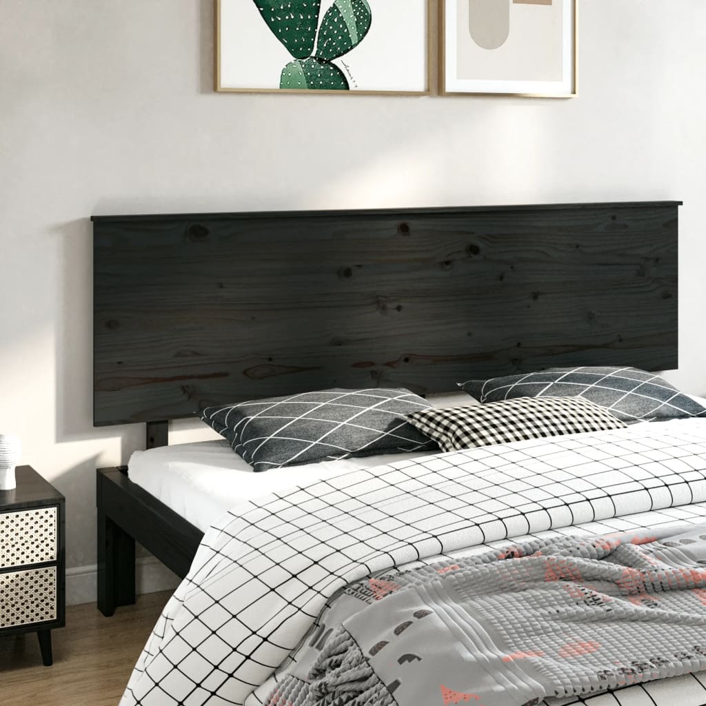 Solid Pine Black Bed Headboard - 204x6x82.5 cm