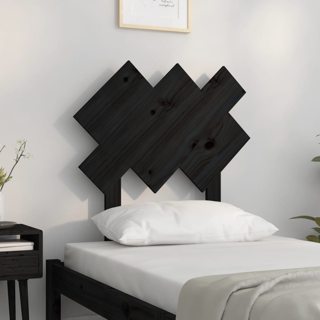 Black Solid Pine Wood Bed Headboard 72.5x3x81 cm