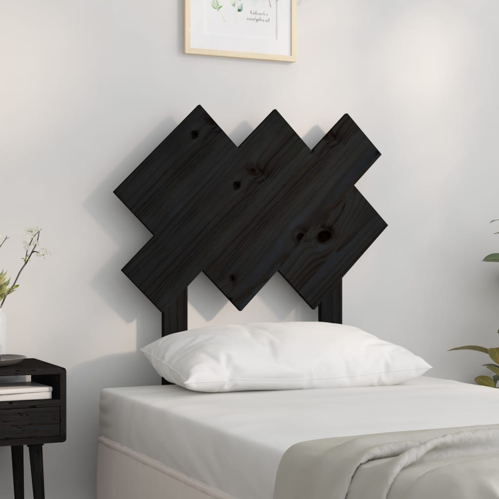 Black Solid Pine Wood Bed Headboard 72.5x3x81 cm