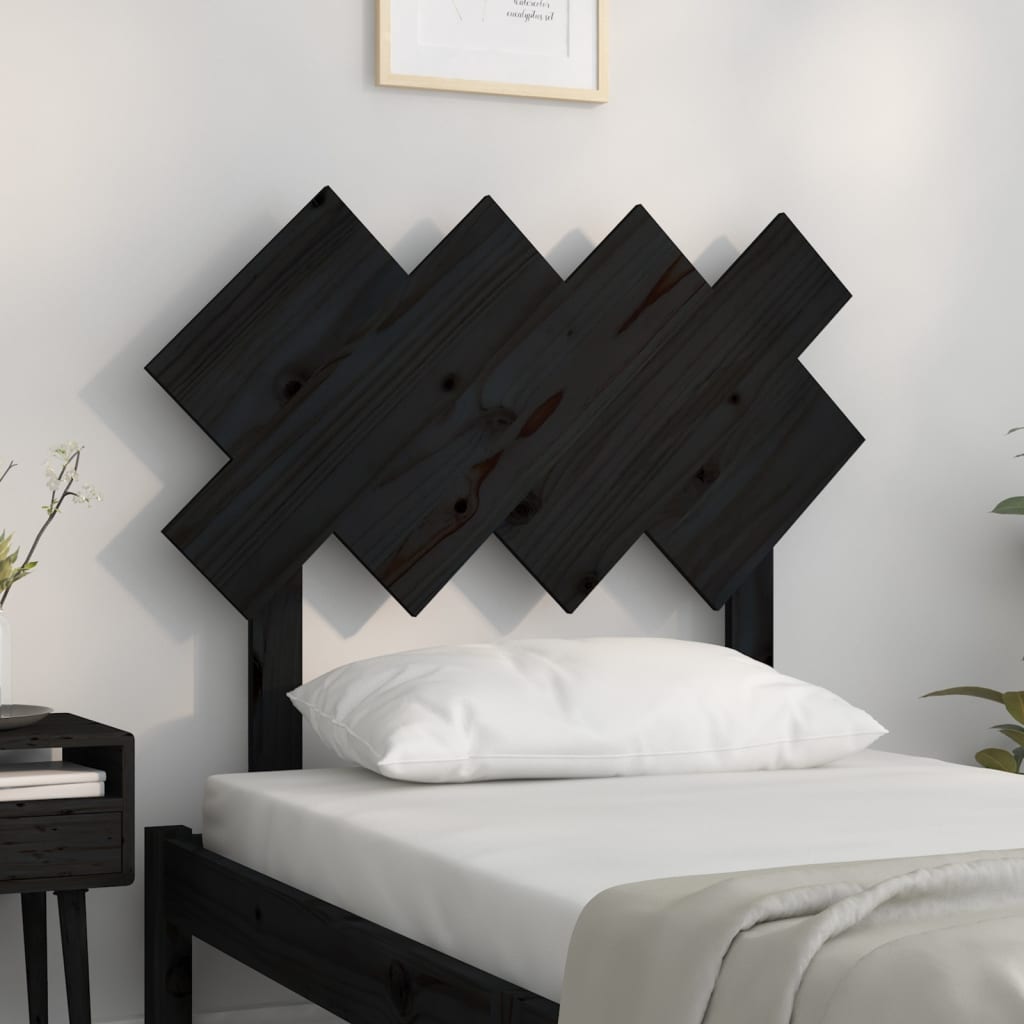 Solid Pine Wood Black Headboard - 92x3x81 cm