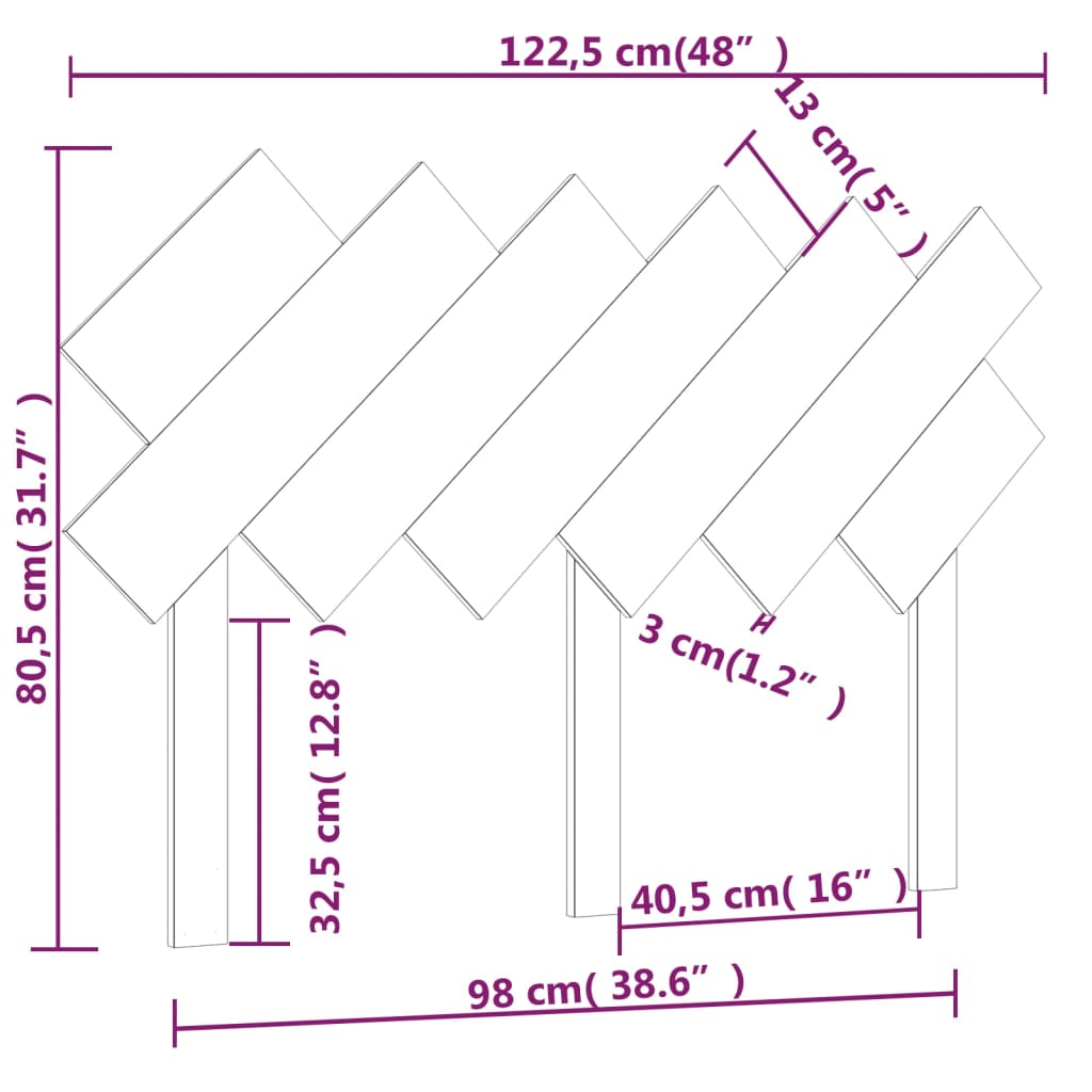 Solid Pine Wood Bed Headboard, White, 122.5x3x80.5 cm
