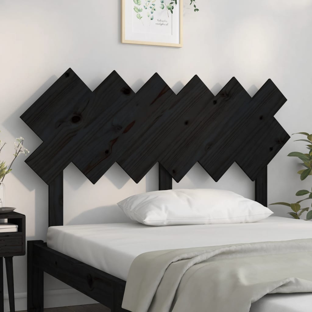 Solid Pine Wood Black Bed Headboard - 132x3x81 cm